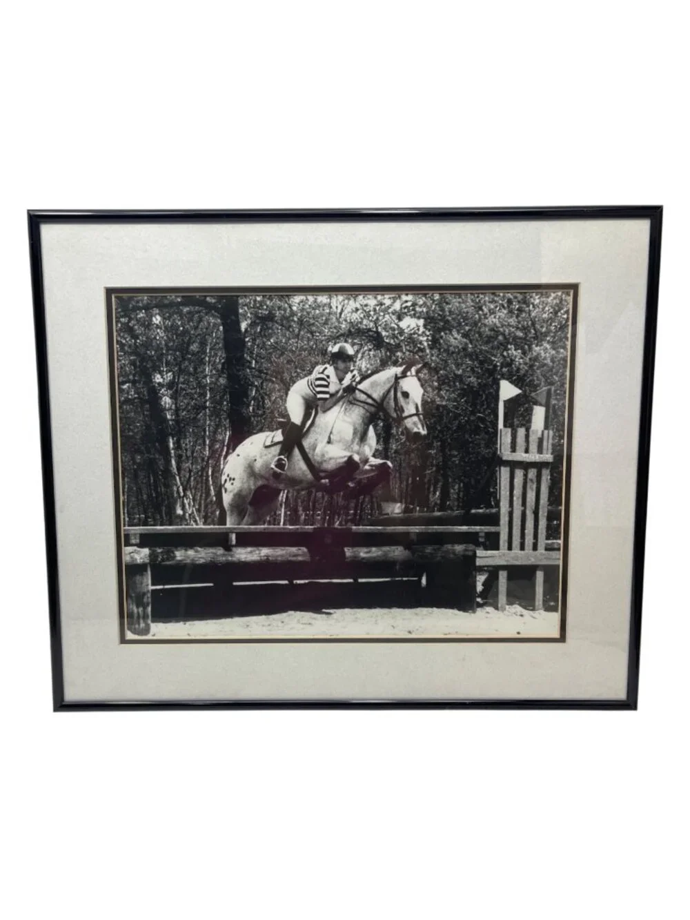 Framed Black & White Equestrian Photo Print With Black Frame & White Matte 17x14